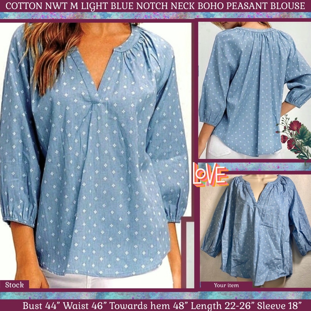 ‼️ON SALE‼️ COTTON NWT M PEASANT BLOUSE LARA LIGHT BLUE COLOR BOHO